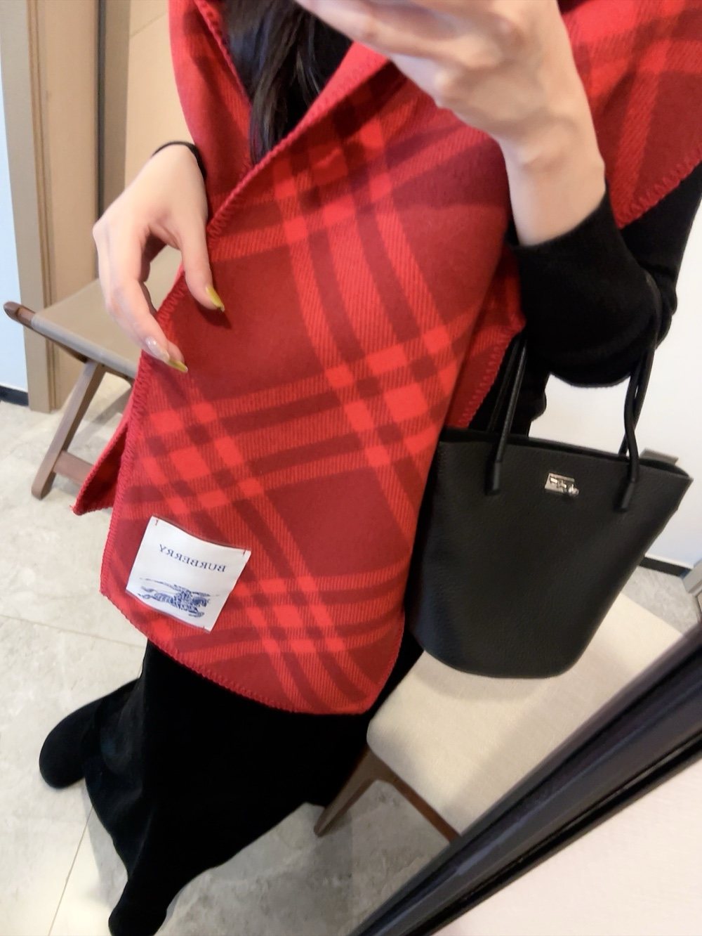 Burberry Red Plaid Hooded Scarf Shawl