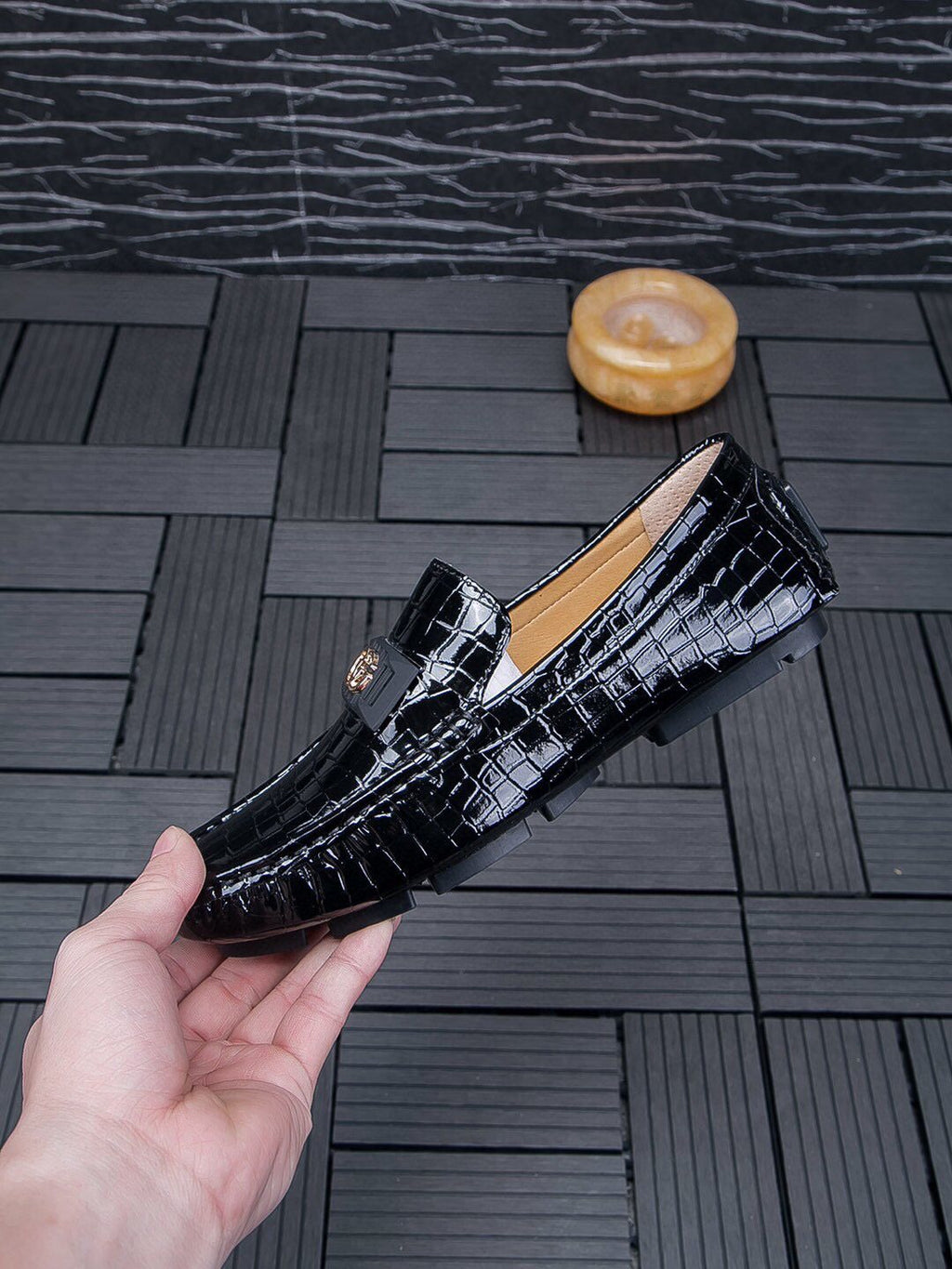 Gucci Black Crocodile-Pattern Loafers