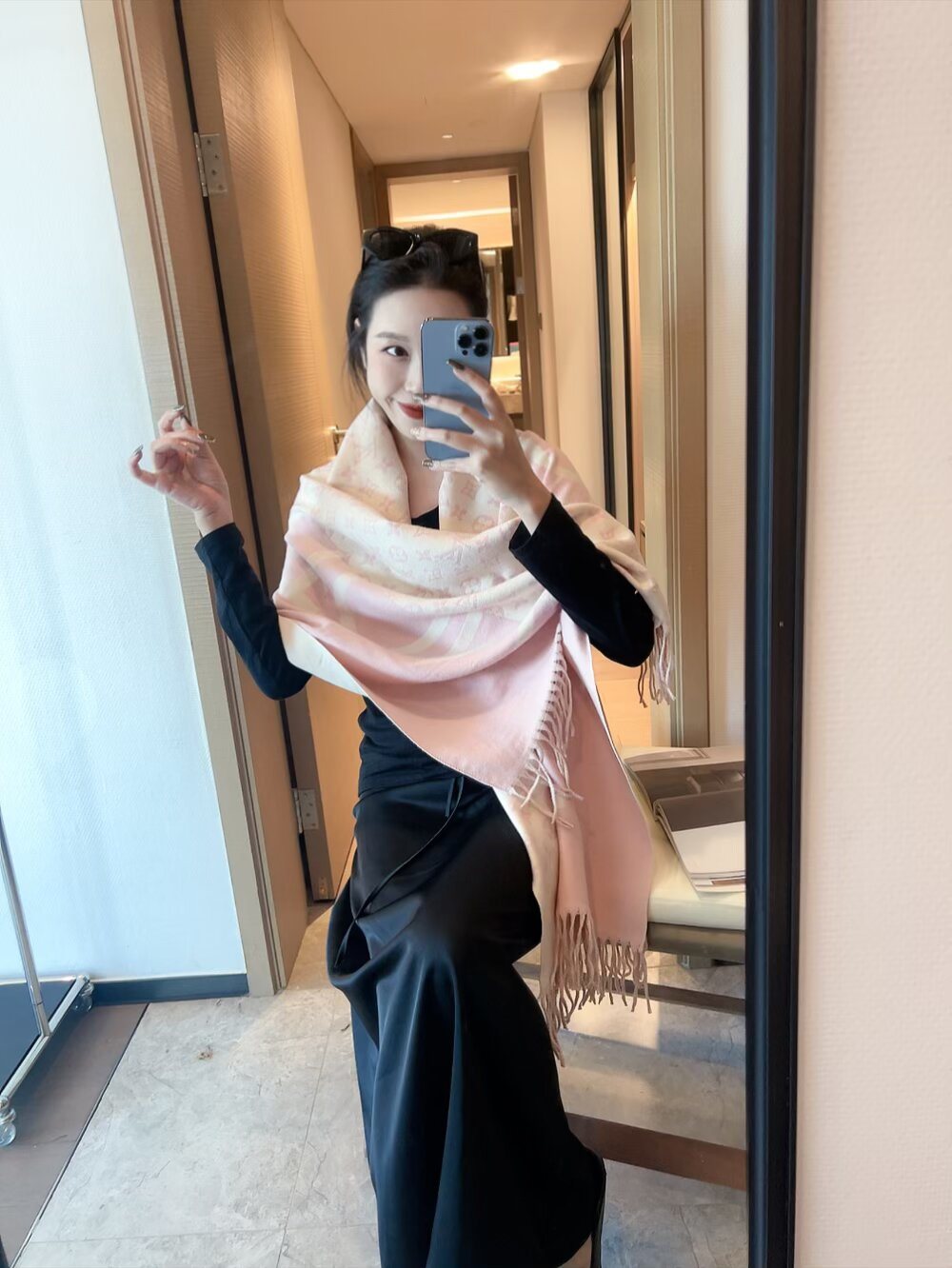 Louis Vuitton Infinity Dots Fringe Shawl