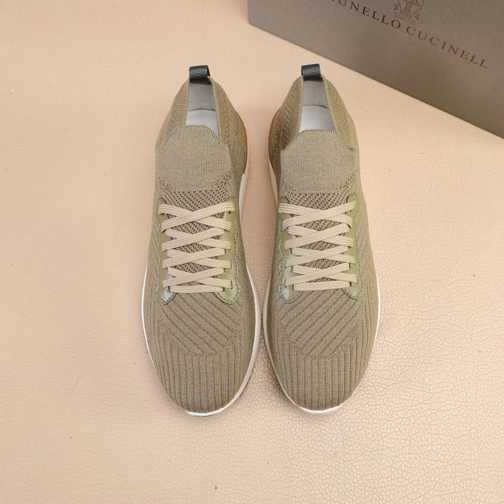 Brunello Cucinelli Olive Green Knit Sneakers
