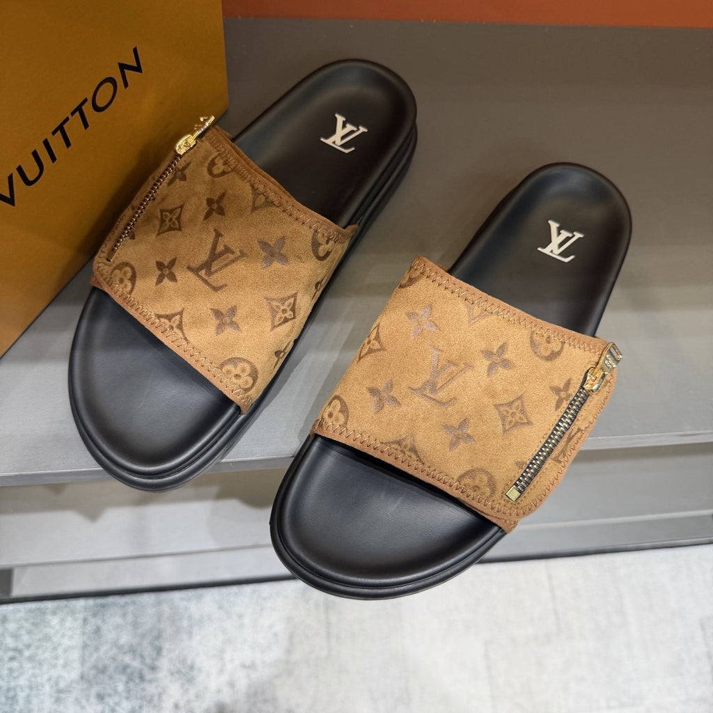 Louis Vuitton Tan Monogram Slide Sandals