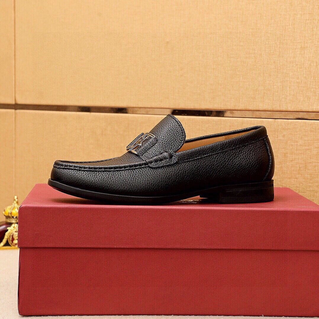 Ferragamo Black Pebbled Leather Loafers