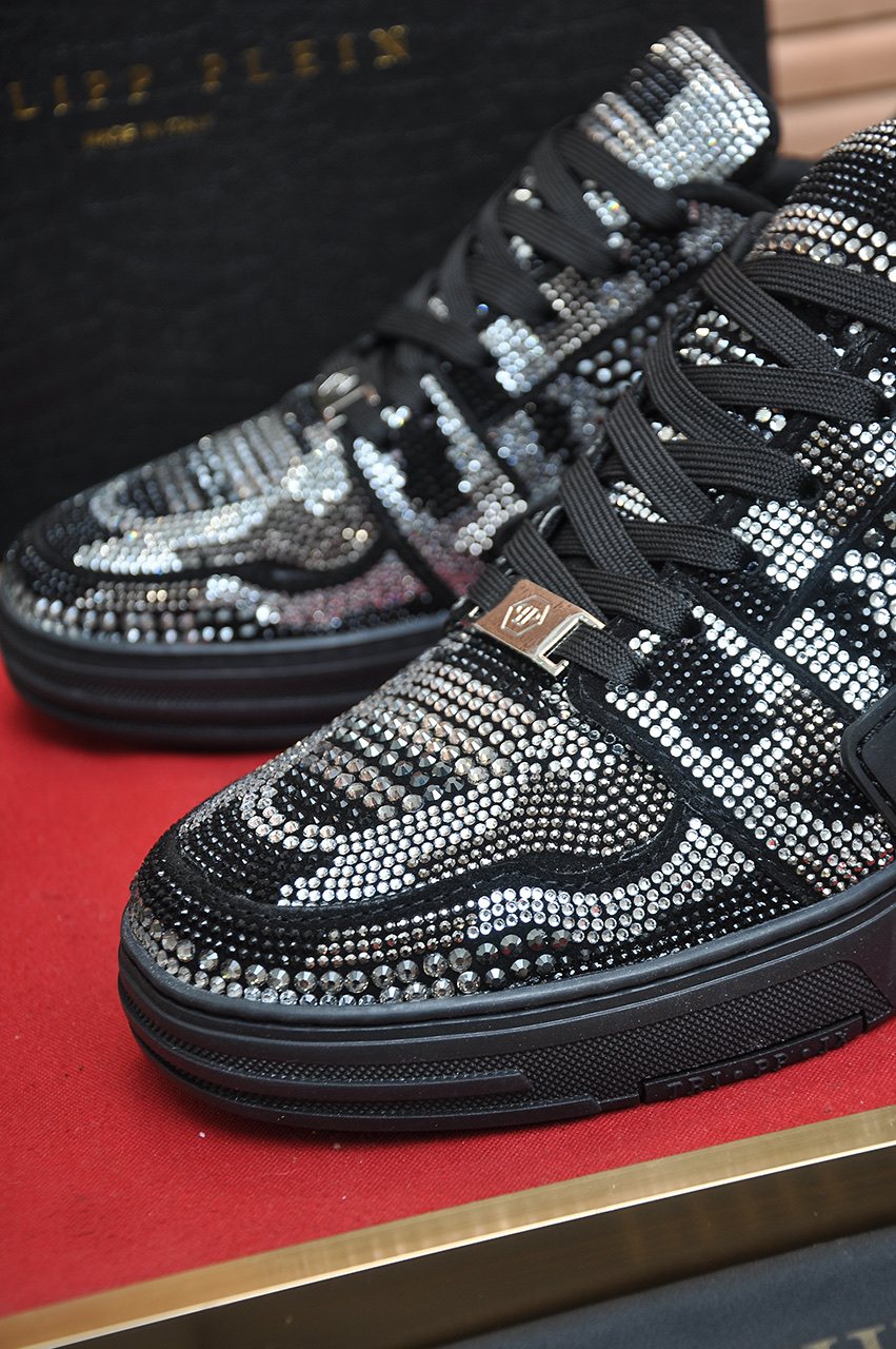 Philipp Plein Studded Black and Silver Sneakers