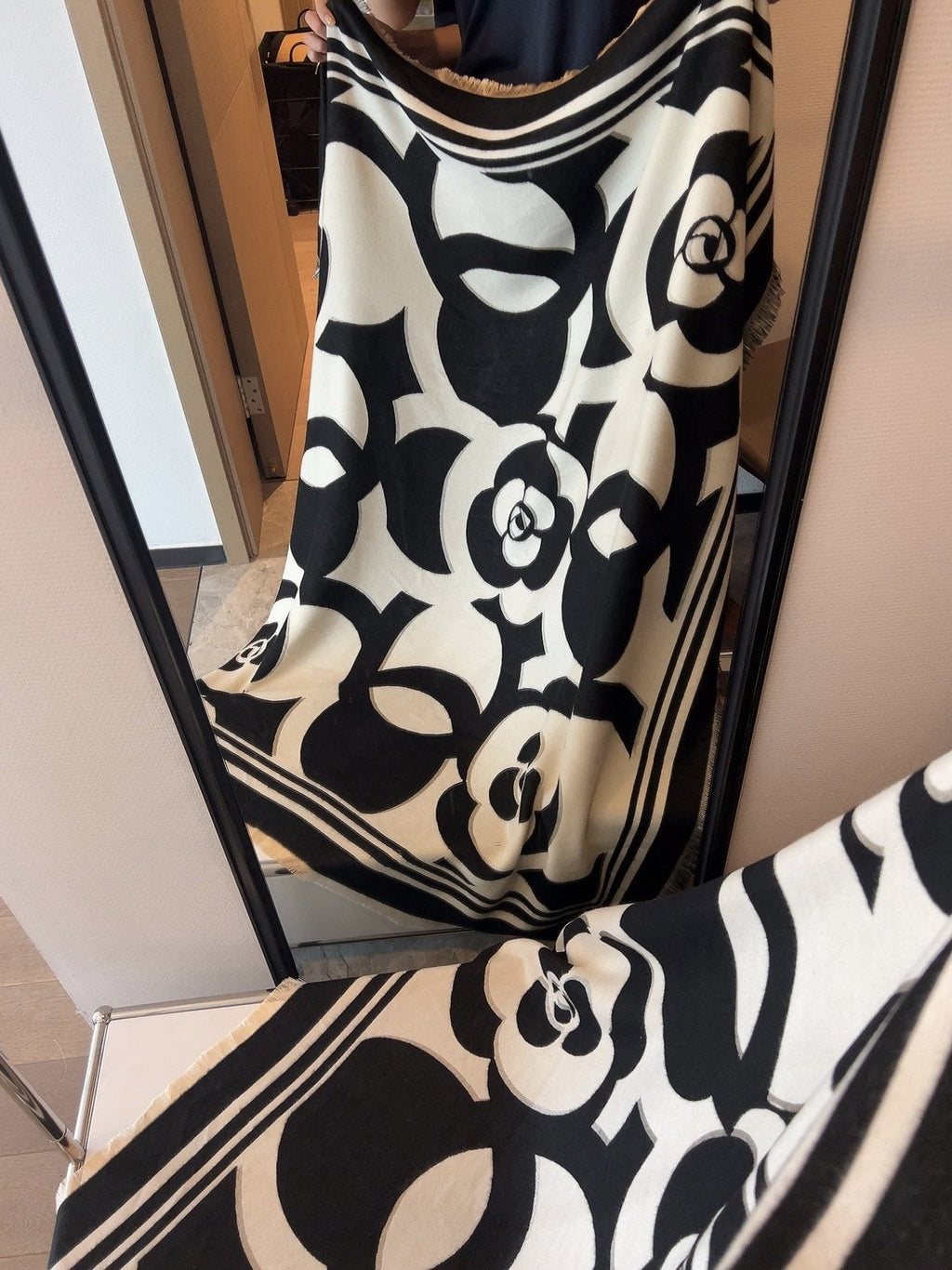 Chanel Black & Ivory Floral Scarf