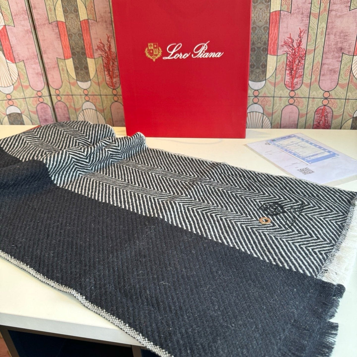 Loro Piana Herringbone Fringed Scarf