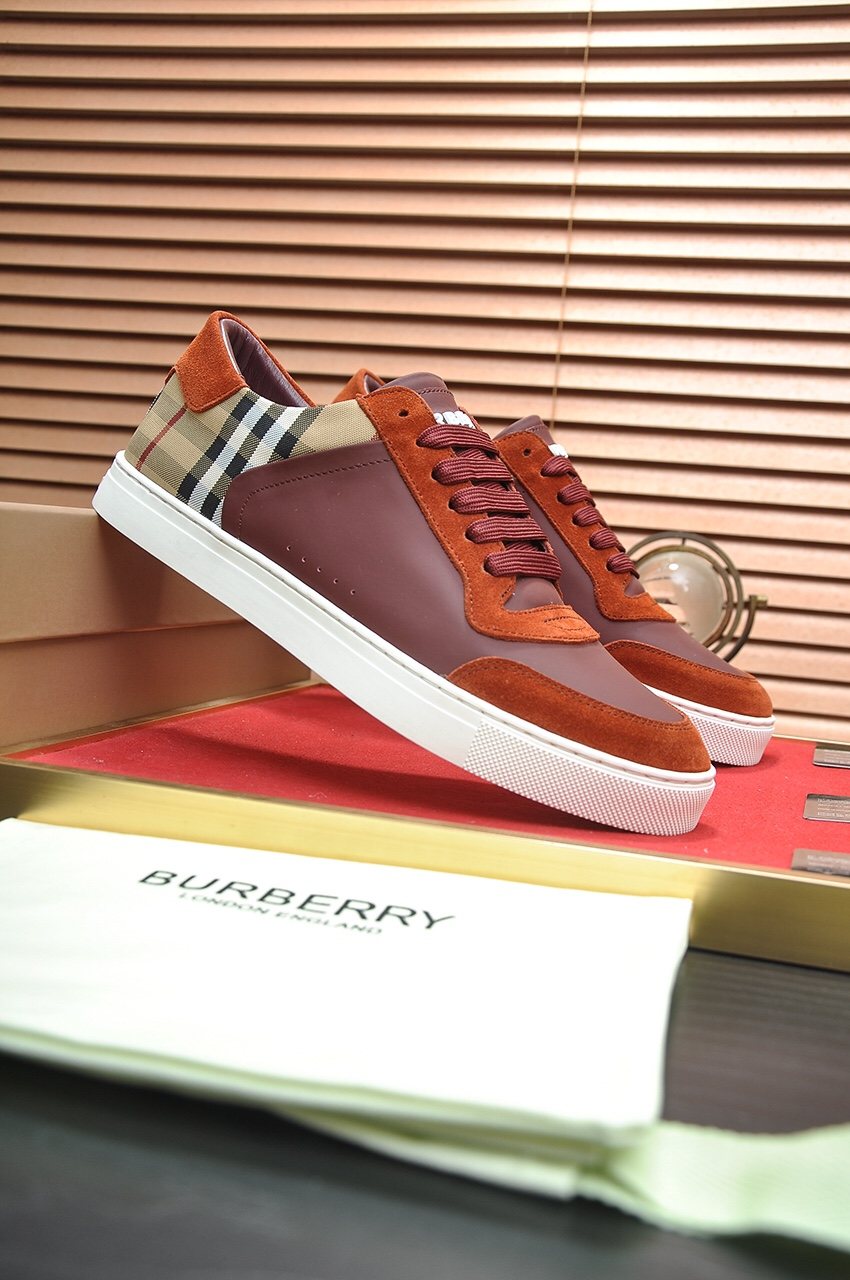 Burberry Check Heel Low-Top Sneakers - Beige Check Heel Panels