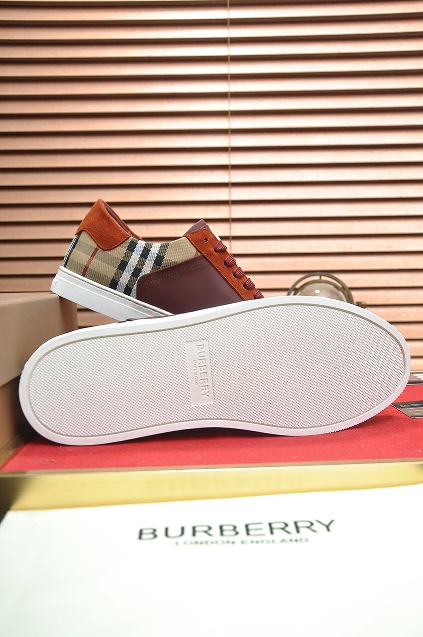 Burberry Check Heel Low-Top Sneakers - Beige Check Heel Panels