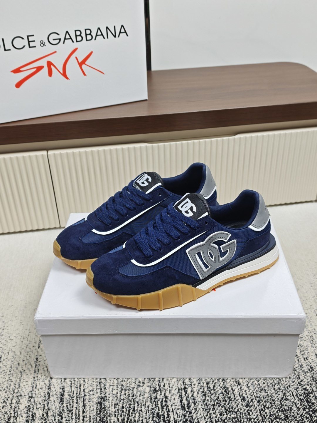 Dolce & Gabbana Navy Lace-Up Sneakers