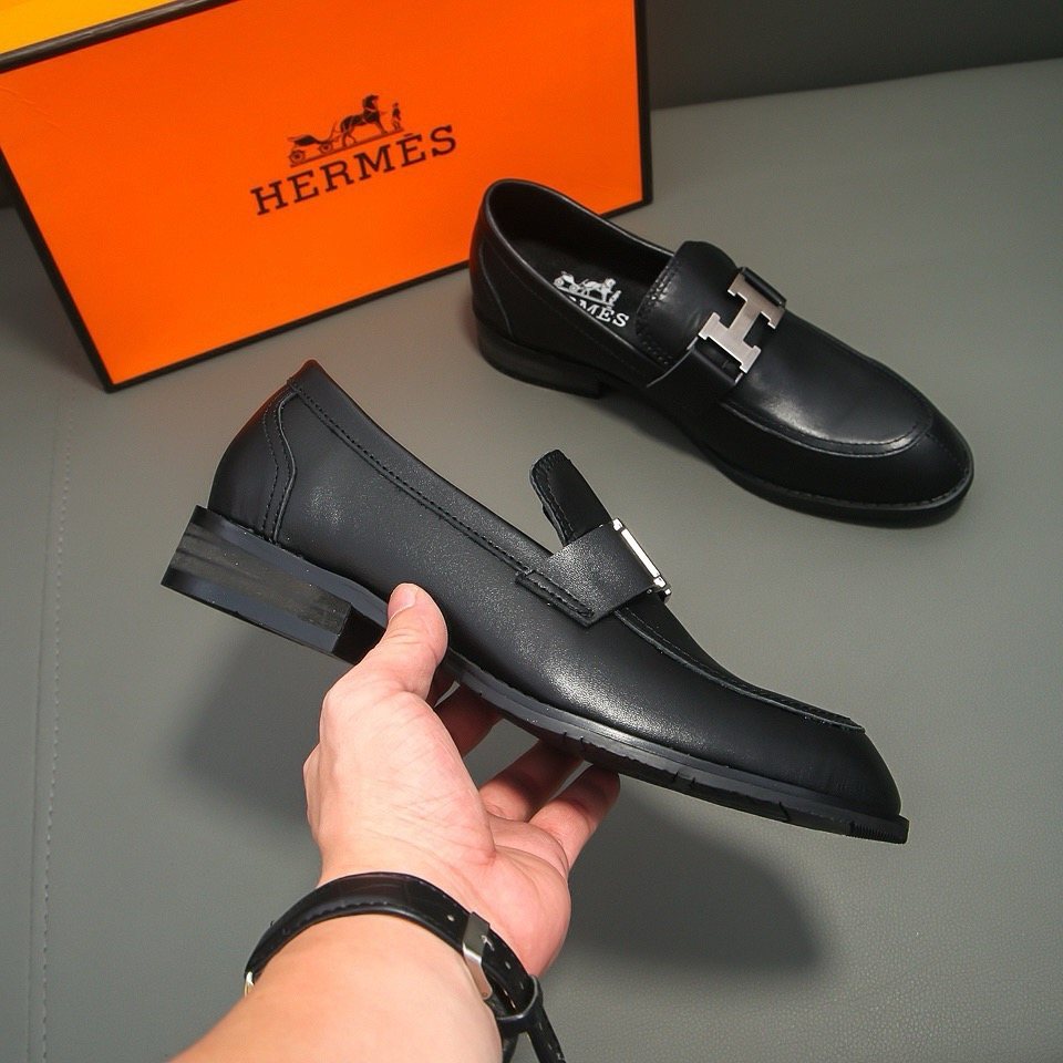 Hermès Black H-Buckle Loafers