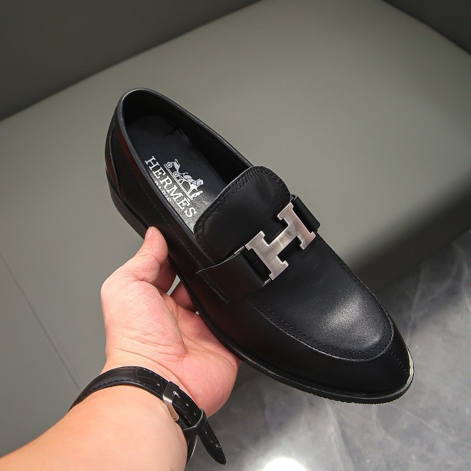 Hermès Black H-Buckle Loafers