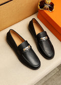 Hermes Black Leather Hardware Loafers