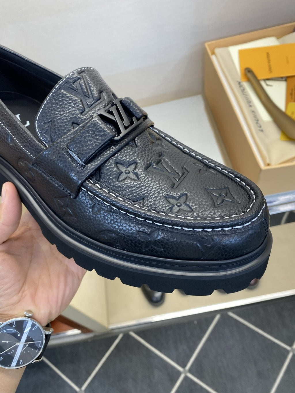 Louis Vuitton Men's Black Monogram Lug Sole Loafers - Chunky Black Lug Outsole