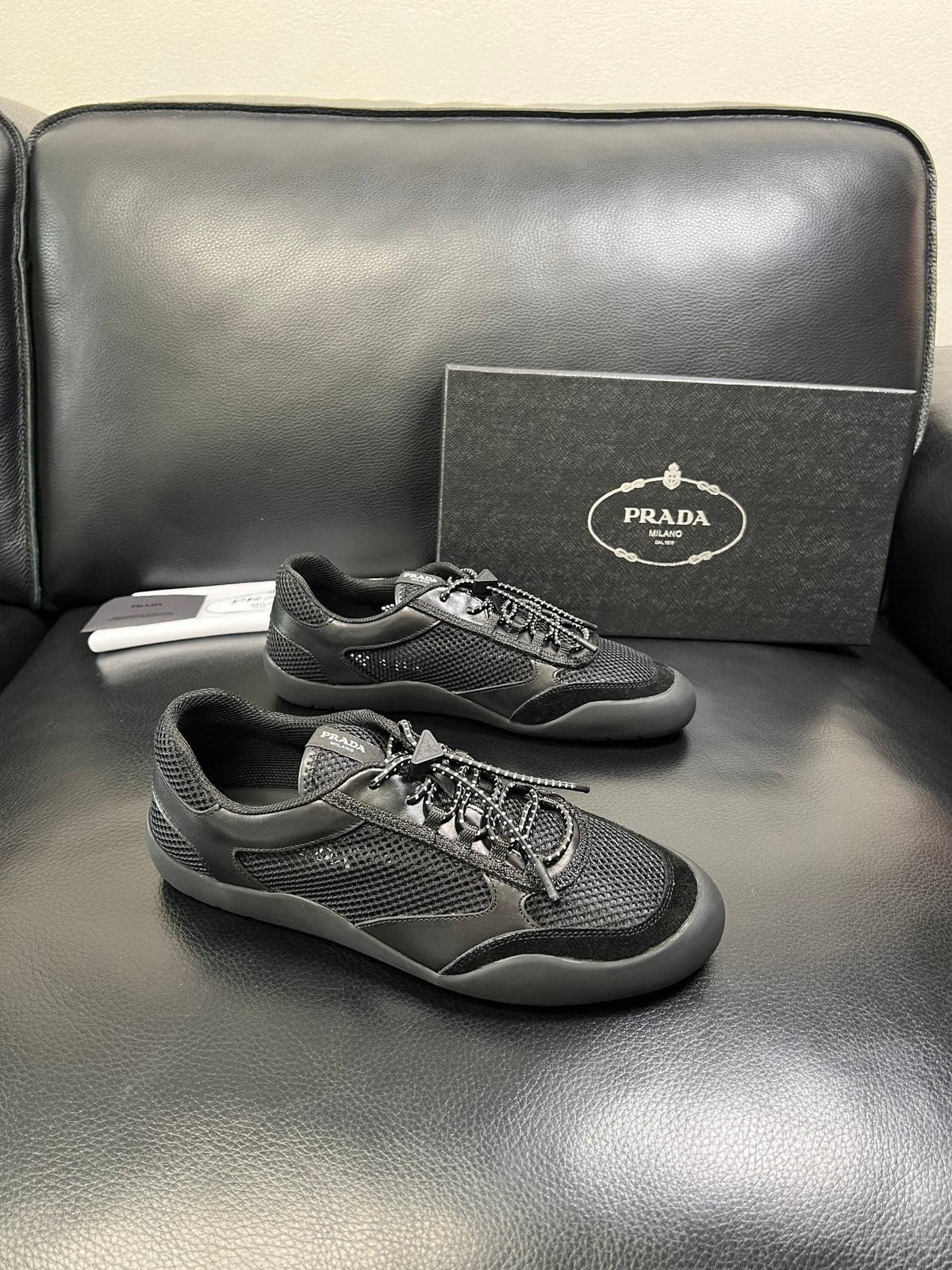 Prada Men's Black and Charcoal Low-Top Sneakers