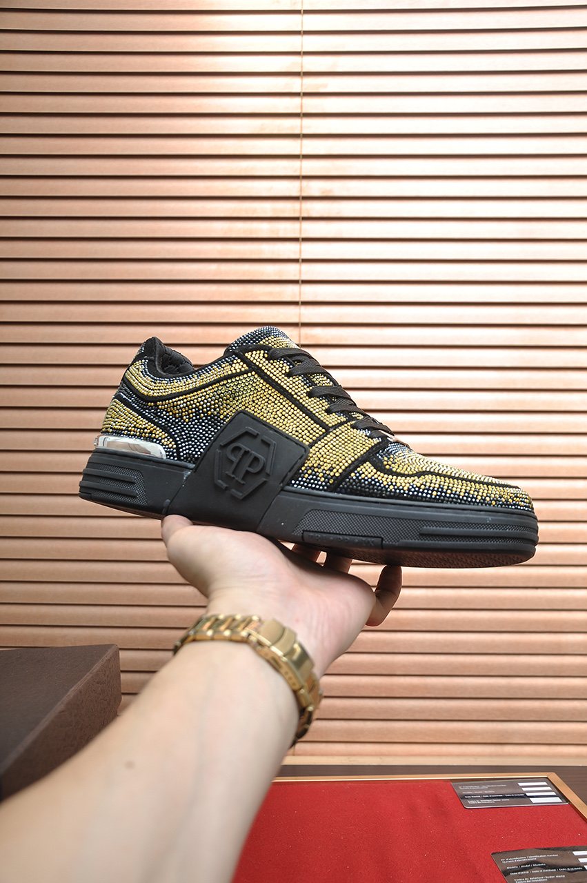 Philipp Plein Gold Studded Low-Top Sneakers