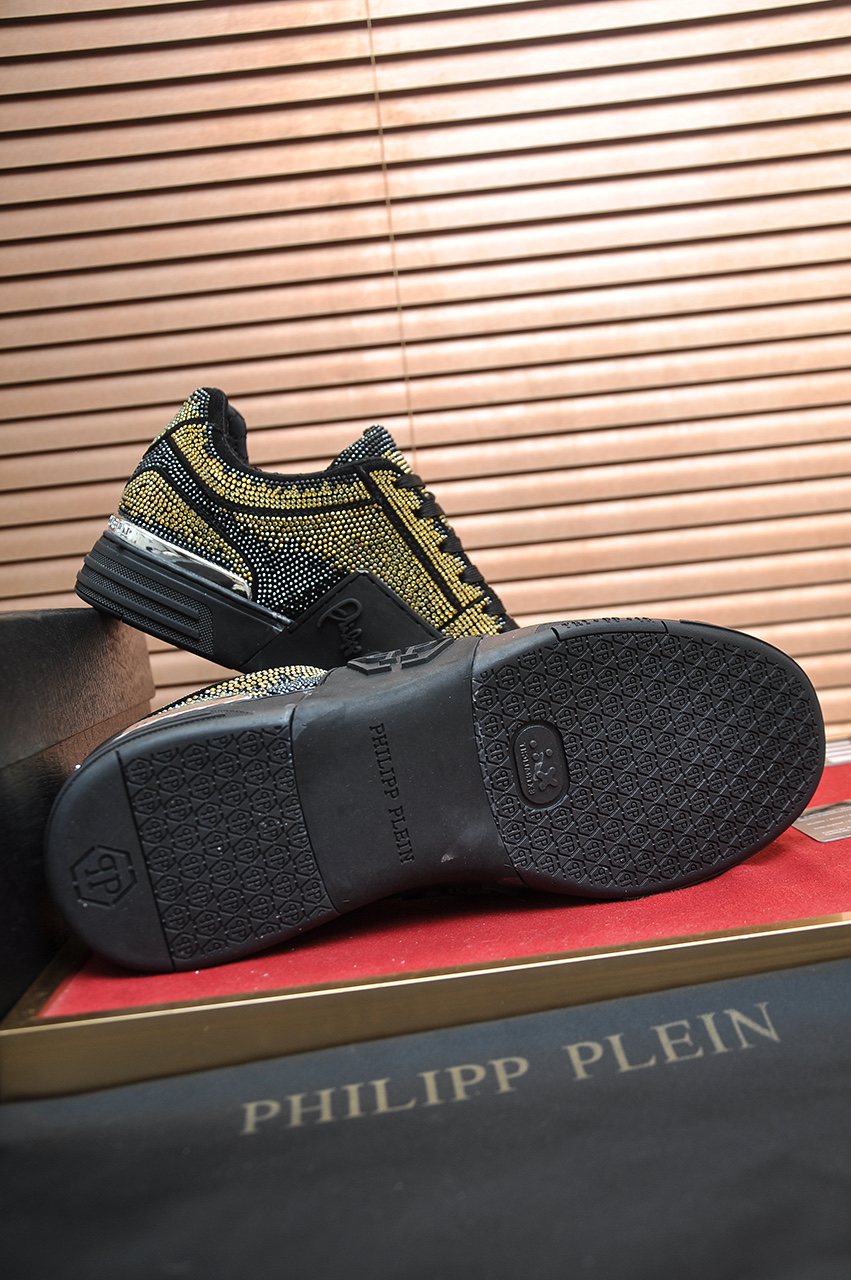 Philipp Plein Gold Studded Low-Top Sneakers