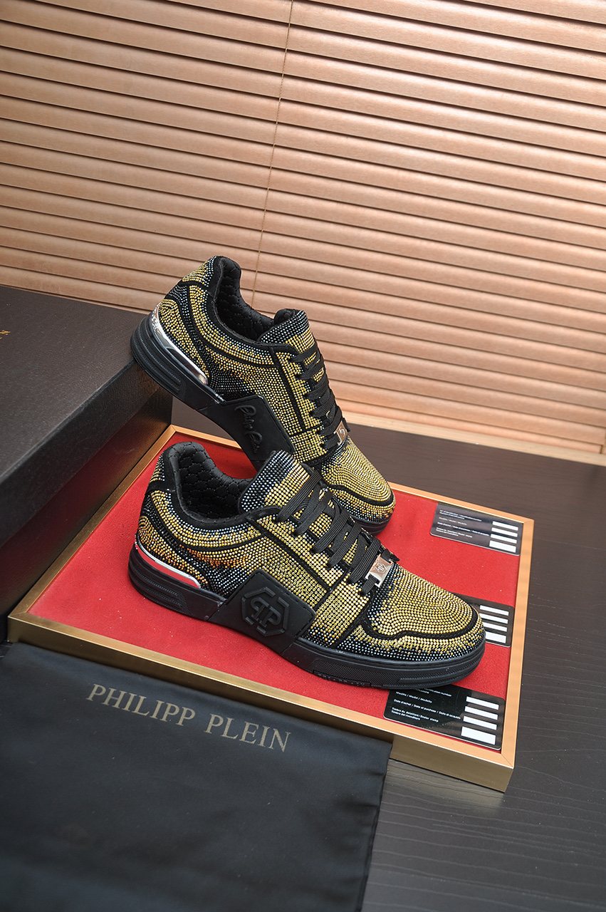 Philipp Plein Gold Studded Low-Top Sneakers