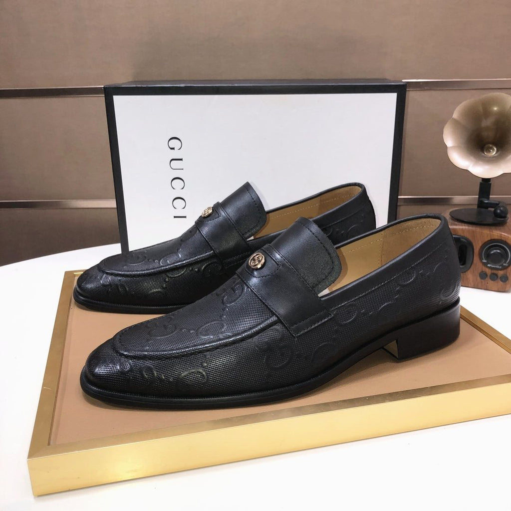 Gucci Black Embossed Leather Loafers - Rounded Toe