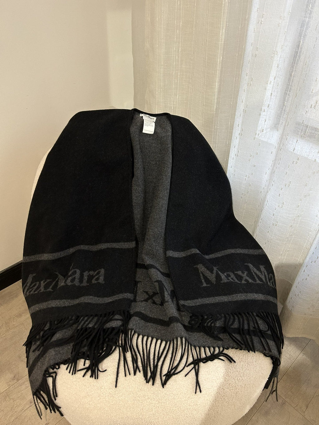 Max Mara Reversible Fringed Wrap Cape