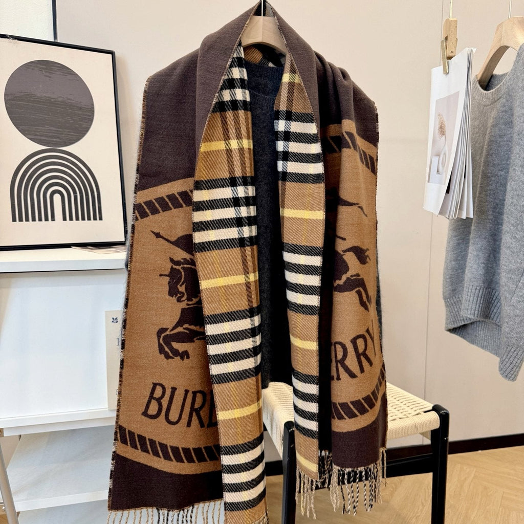 Burberry Brown Plaid Fringed Scarf