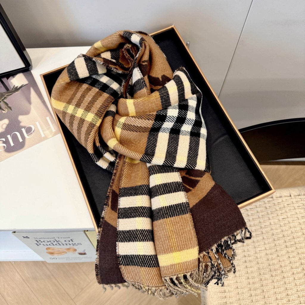 Burberry Brown Plaid Fringed Scarf