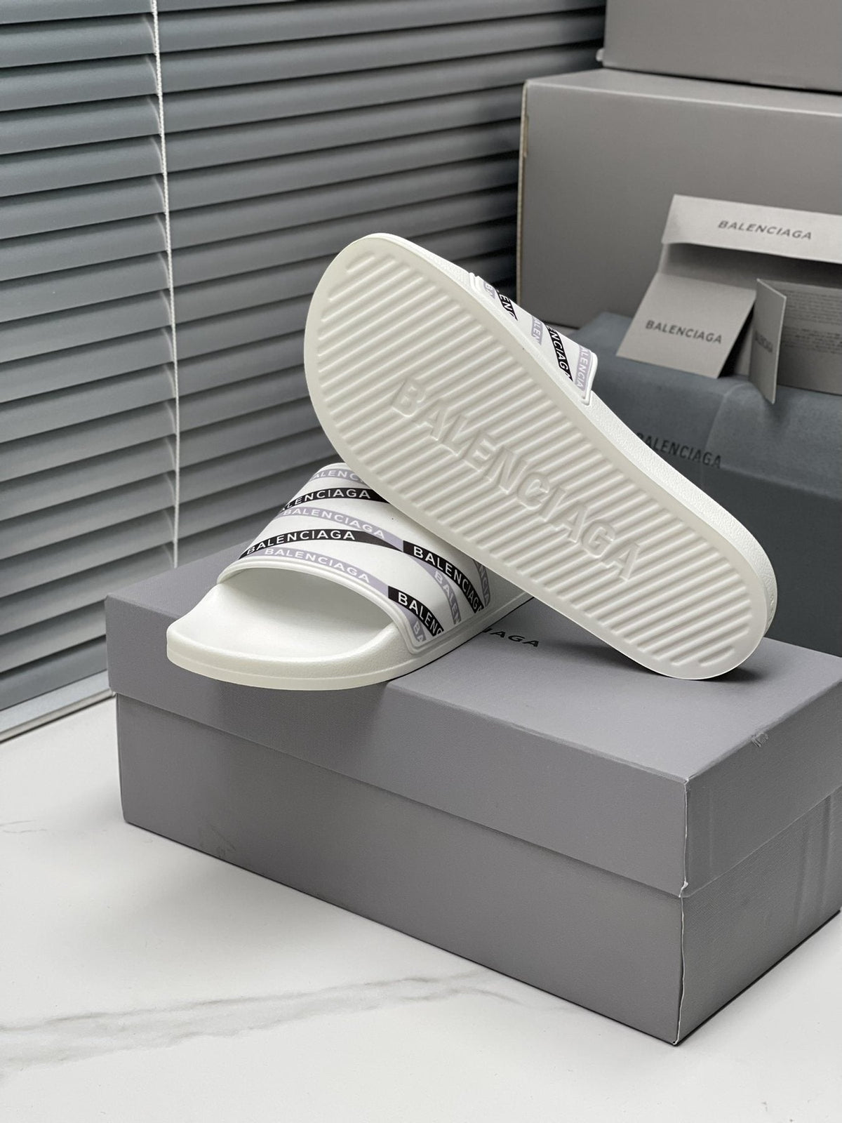 Balenciaga Logo Strap Slide Sandals