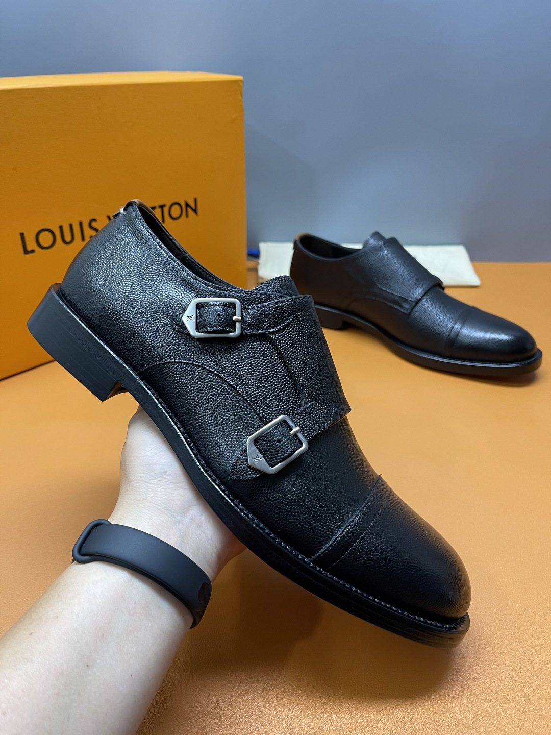 Louis Vuitton Black Cap-Toe Double-Monk Strap Shoes