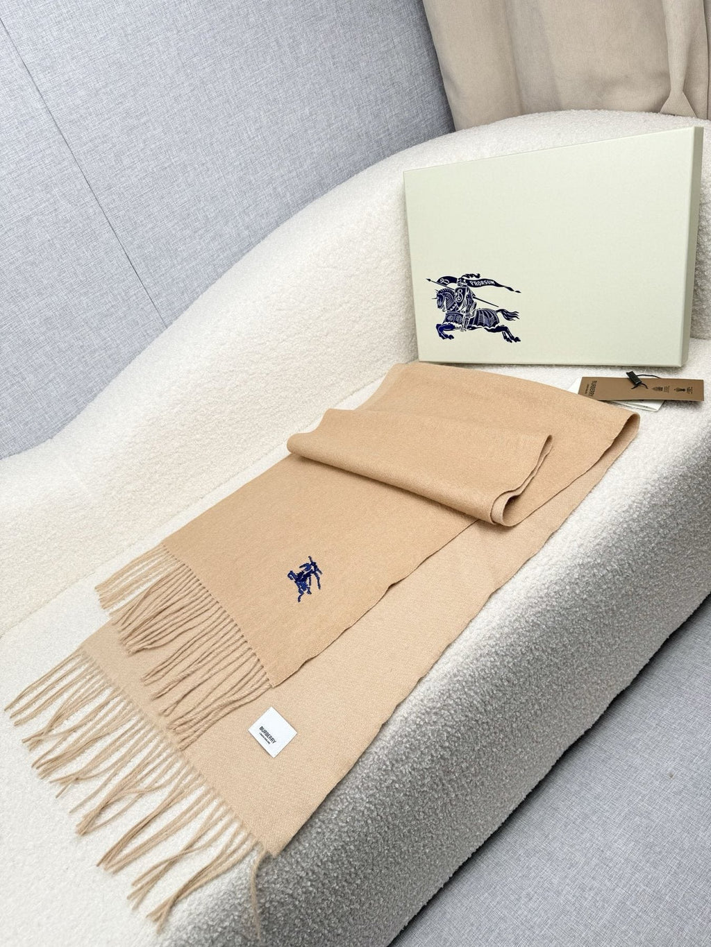 Burberry Embroidered Reversible Fringed Scarf