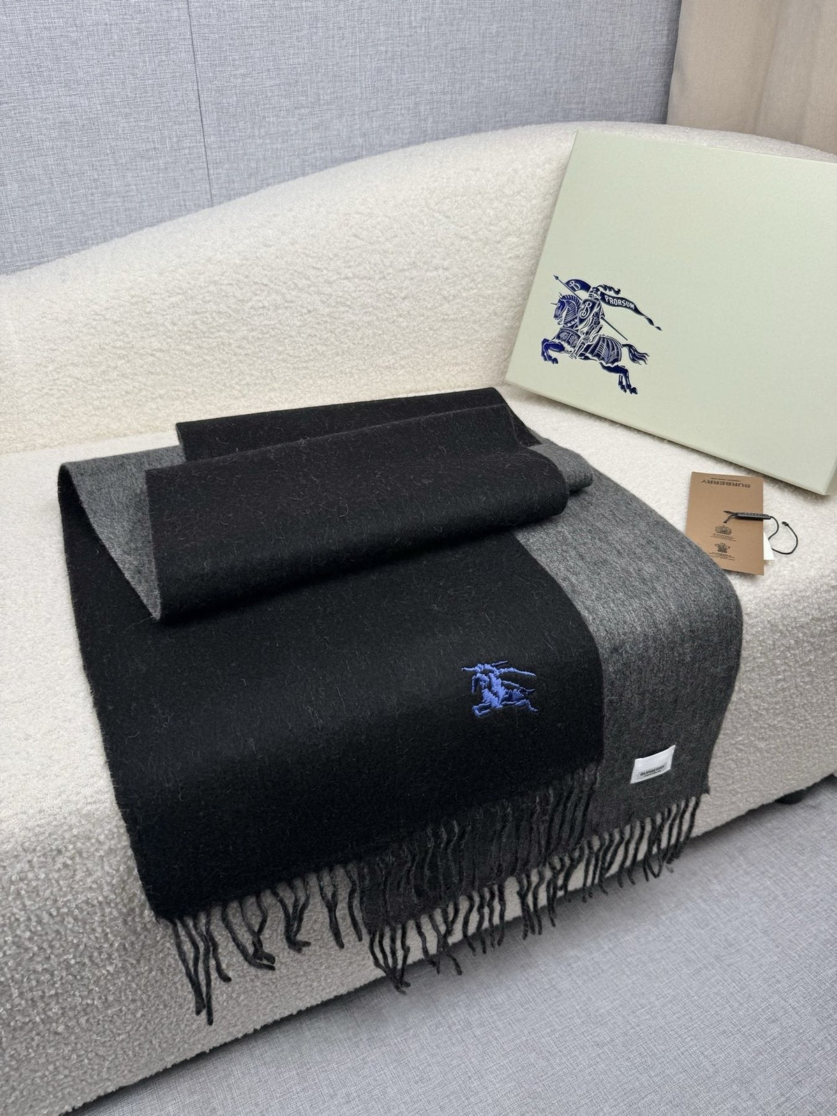 Burberry Embroidered Reversible Fringed Scarf