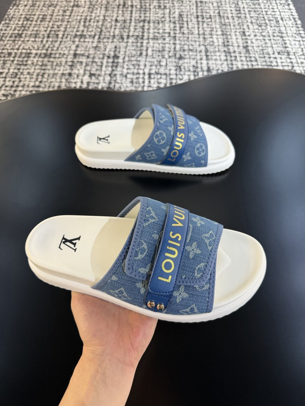 Louis Vuitton Patterned Strap Slide Sandals