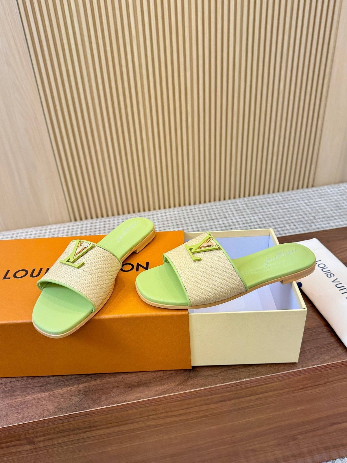 Louis Vuitton Textured Logo Slide Sandals