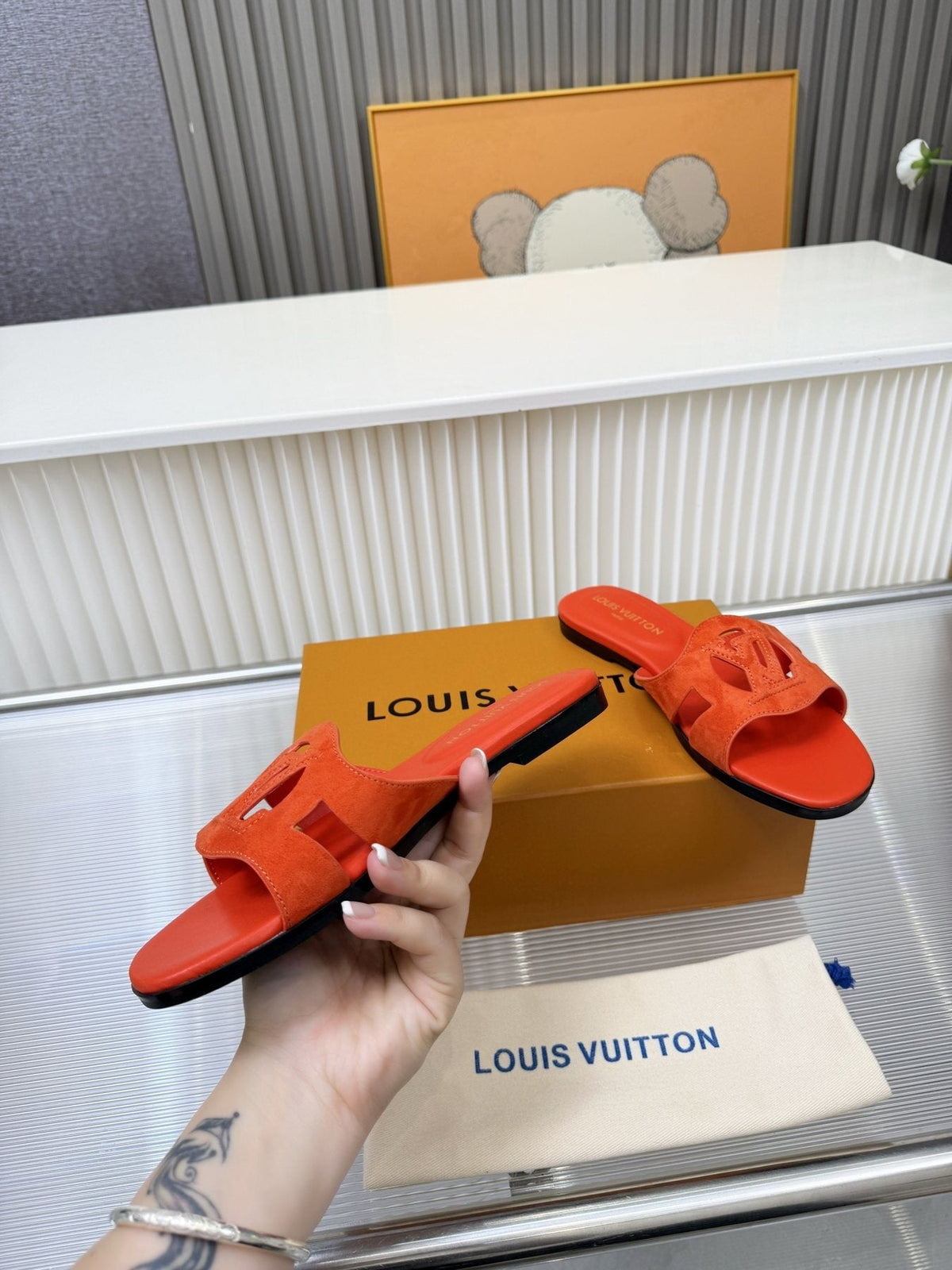 Louis Vuitton Cutout Logo Slide Sandals