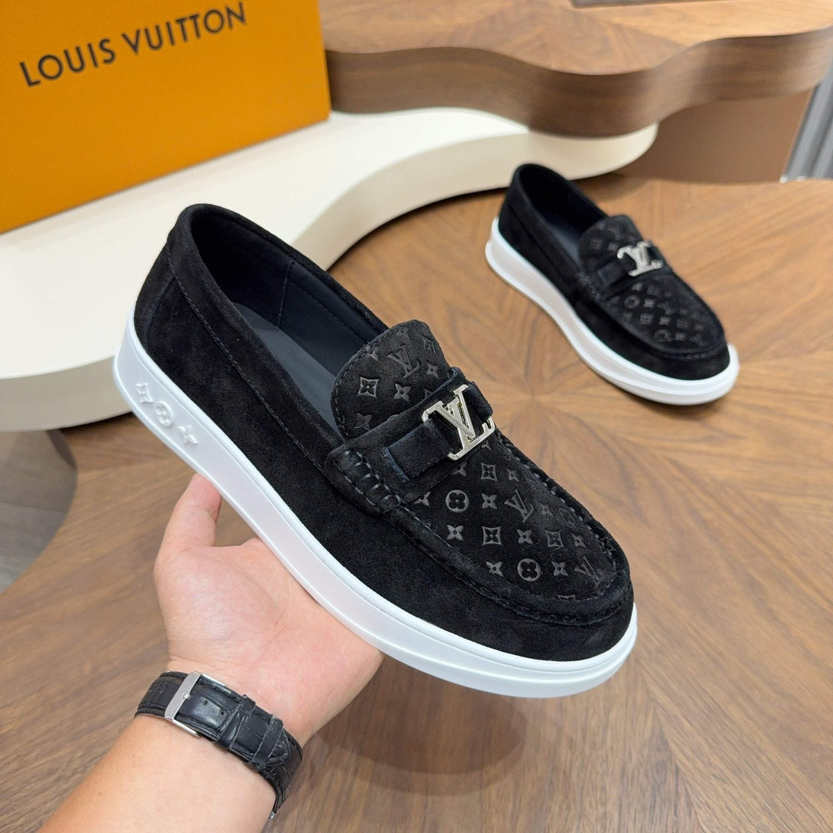 Louis Vuitton Men's Embossed Slip-On Sneakers