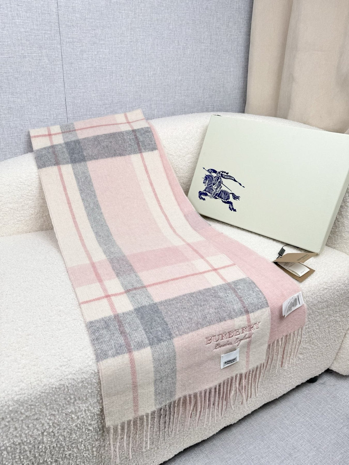 Burberry Double-Sided Plaid Fringe Scarf