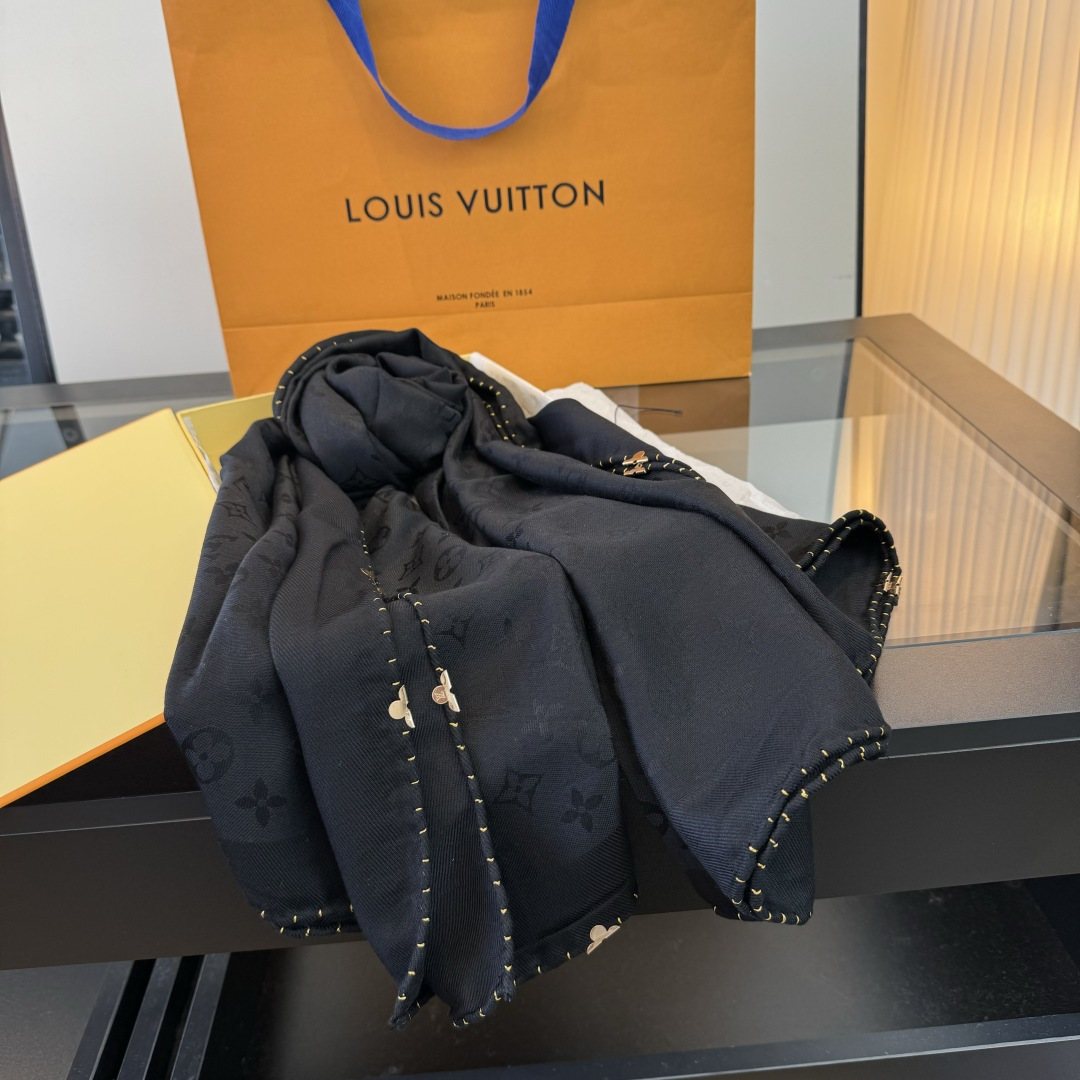 Louis Vuitton Dark Navy Beaded-Edge Scarf