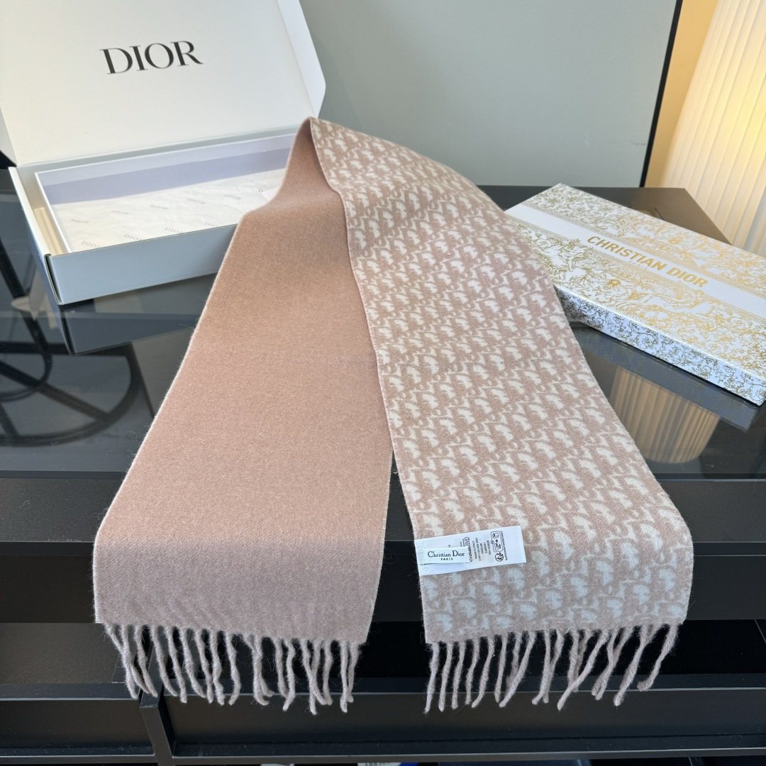 Dior Gray & Ivory Fringed Scarf
