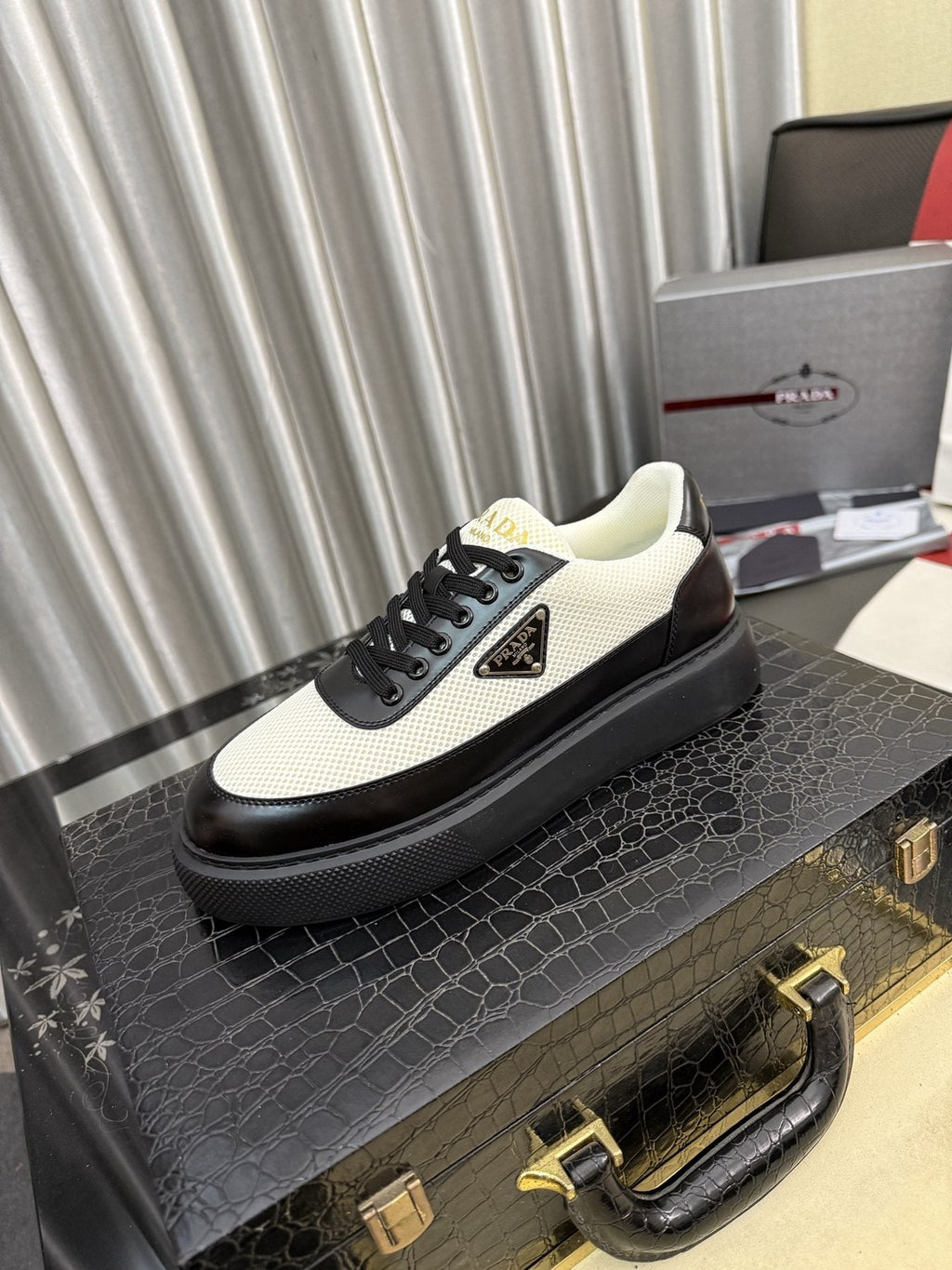 Prada Men's Triangle Badge Low-Top Sneakers - Rubber Outsole