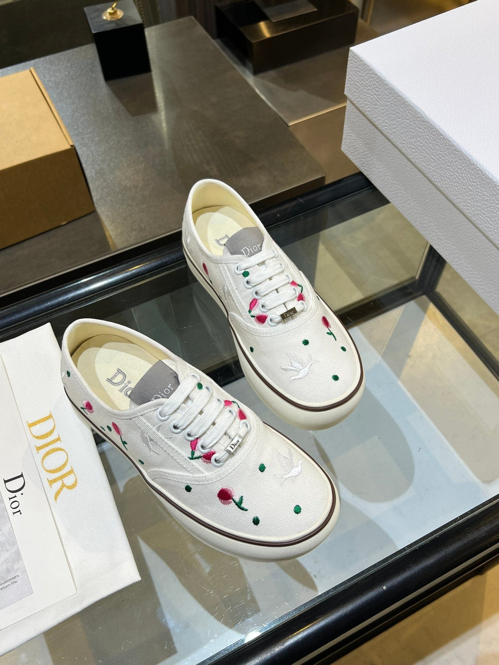 Dior Embroidered Floral Low-Top Sneakers