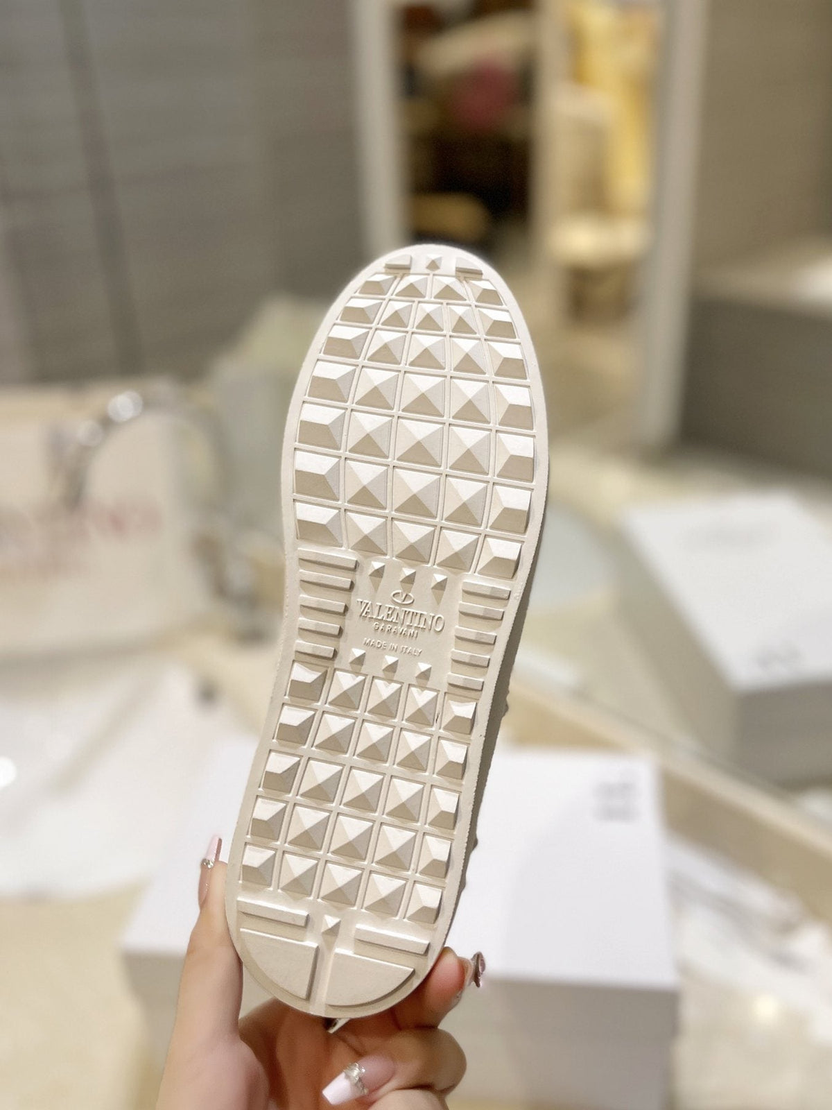 Valentino White Silver Studded Low-Top Sneakers