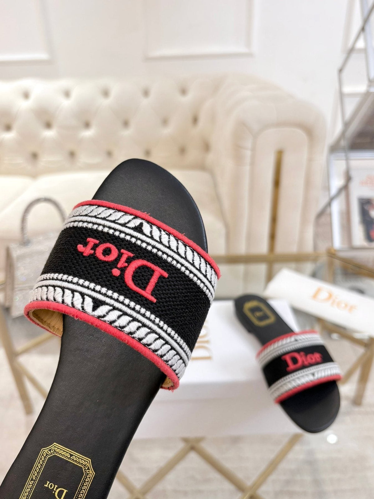 Dior Embroidered Logo Slide Sandals