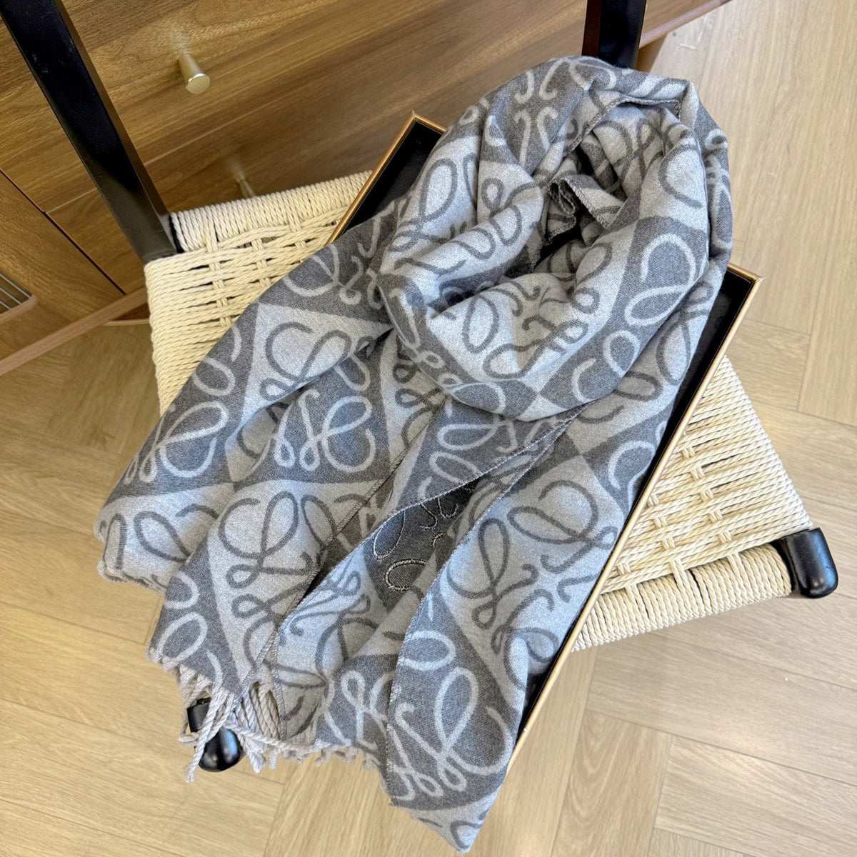 Loop-Motif Fringed Scarf