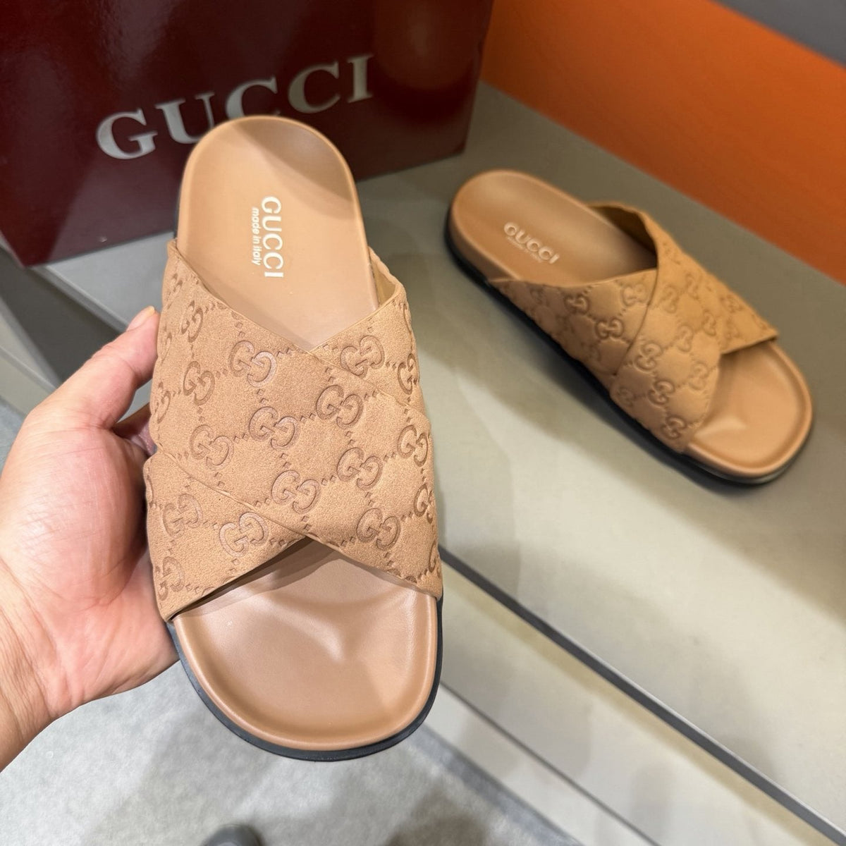 Gucci Men's GG Monogram Crossover Slide Sandals