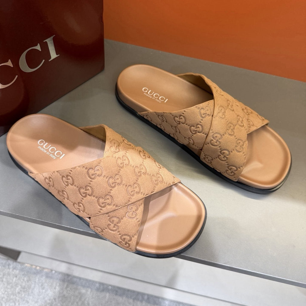 Gucci Men's GG Monogram Crossover Slide Sandals