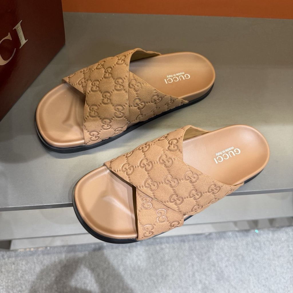 Gucci Men's GG Monogram Crossover Slide Sandals