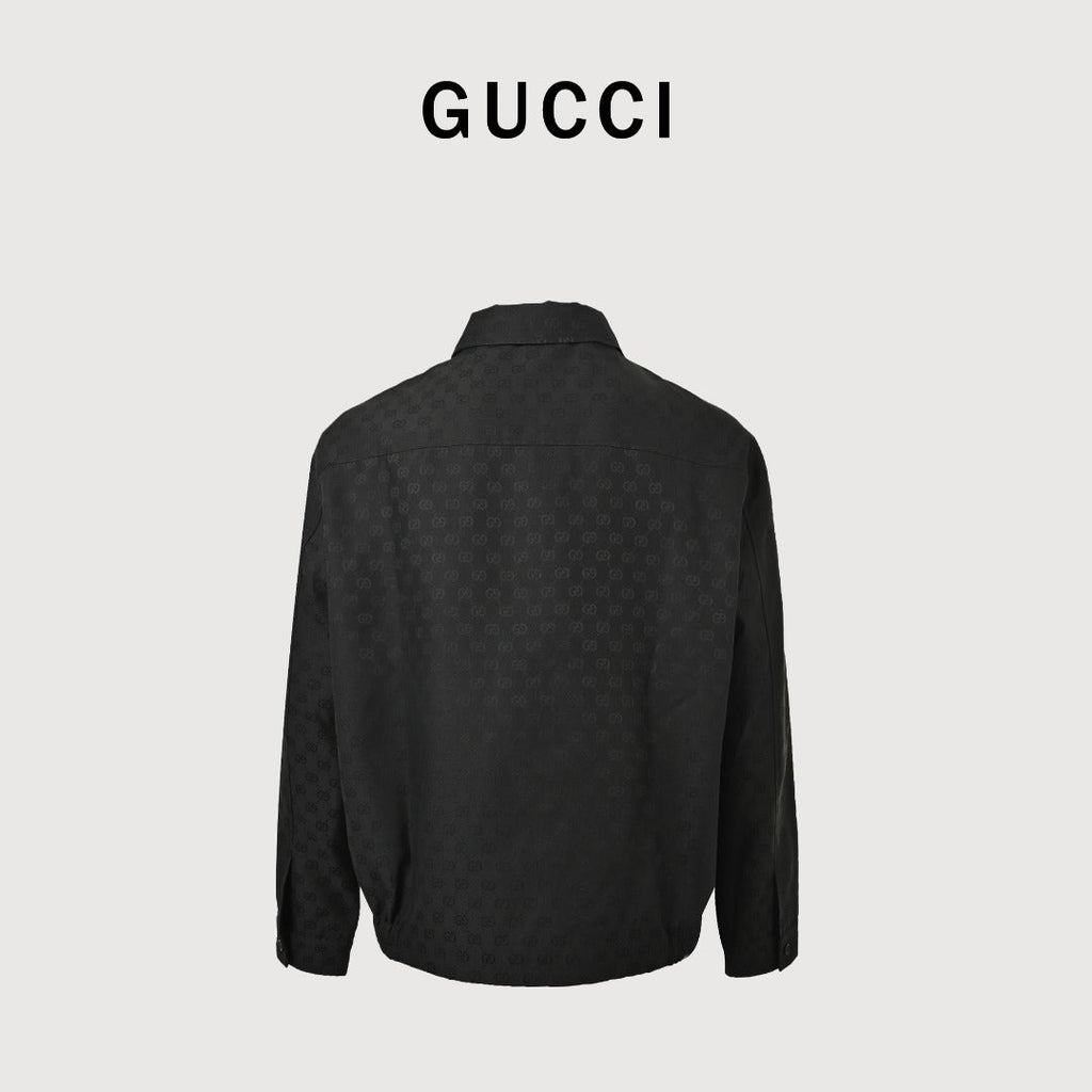Gucci GUC All-Over GG Jacquard Zip-Up Spread Collar Jacket — Dark Brown